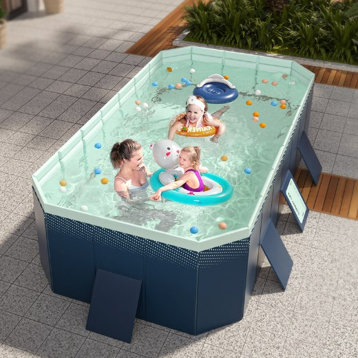 Babyfair. Bể bơi PVC dày hình chữ nhật có thể gập lại 1.6m dùng cho gia đình Màu xanh lam