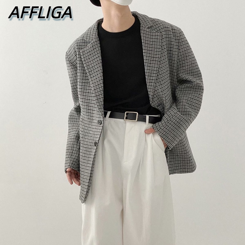 ✦ AFFLIGA ✦Áo khoác blazer dáng rộng phong cách retro Hàn Quốc thời trang chất lượng cao cho nam