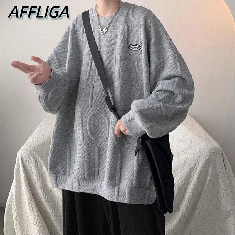 ✦AFFLIGA✦ Áo Sweater Cổ Tròn Không Mũ Trùm Kiểu Hàn Quốc Thời Trang Xuân Thu 3 Màu Tùy Chọn