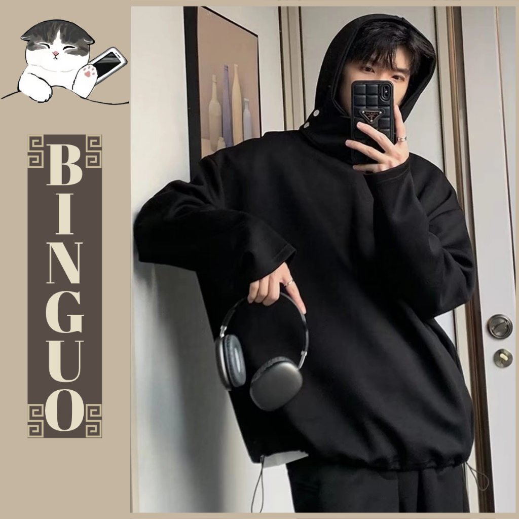 Áo Hoodie cổ lọ Màu Trơn Dáng Rộng Thời Trang Cặp Đôi Màu trơn đơn giản áo Hoodie thể thao áo trùm đầu dài tay dáng rộng vừa vặn hoodie essentials