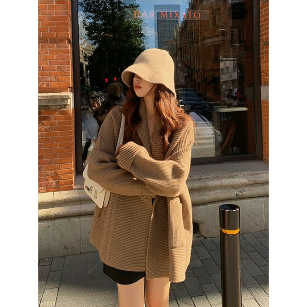 Xiaozhainv Áo Khoác cardigan Dệt Kim Tay Dài Dáng Rộng Phong Cách Hàn Quốc Thời Trang Cho Nữ