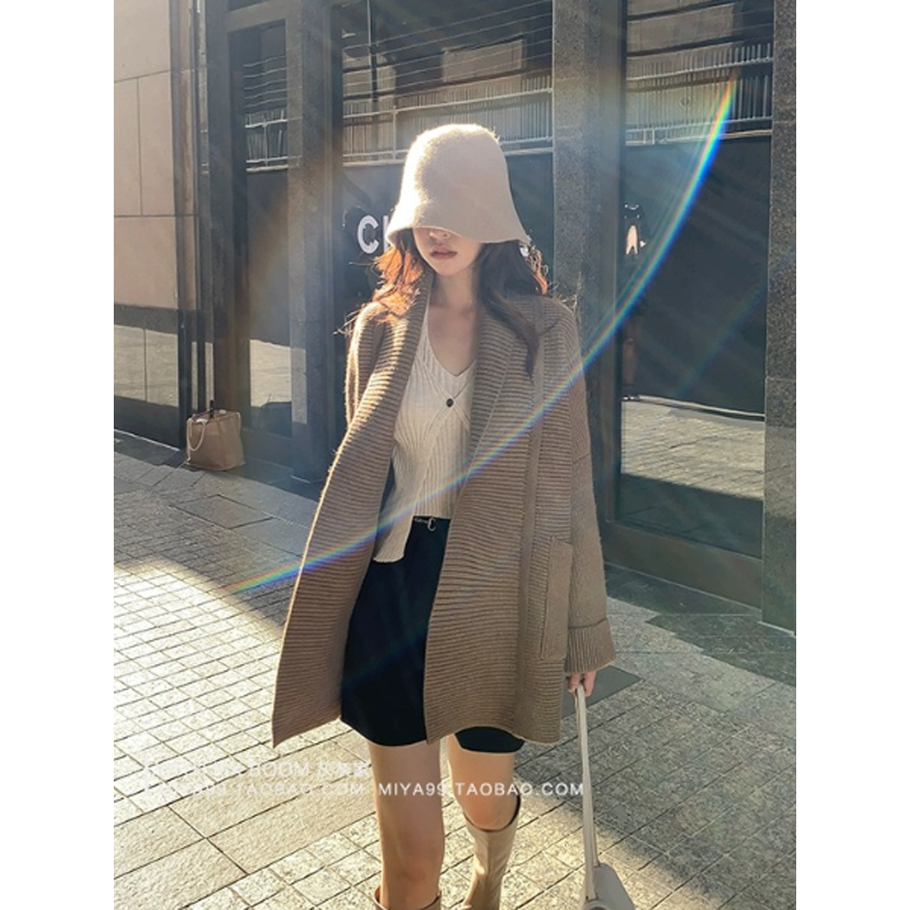 Xiaozhainv Áo Khoác cardigan Dệt Kim Tay Dài Dáng Rộng Phong Cách Hàn Quốc Thời Trang Cho Nữ