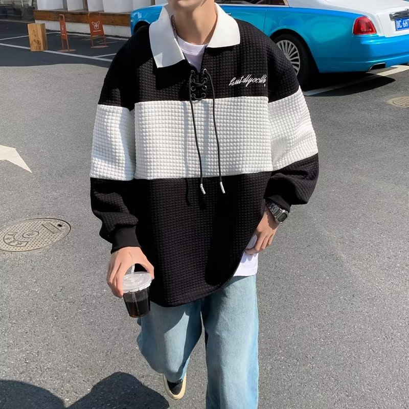 Mới Áo sweater polo Dáng Rộng Họa Tiết Kẻ Sọc Phong Cách Mỹ Thời Trang Cho Nam Và Nữ