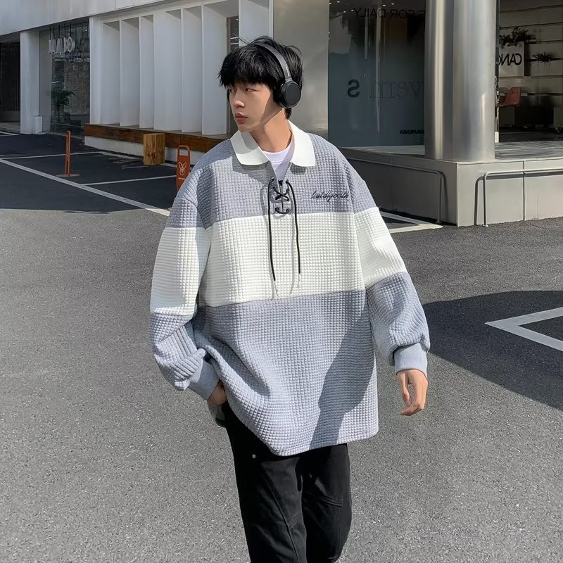 Mới Áo sweater polo Dáng Rộng Họa Tiết Kẻ Sọc Phong Cách Mỹ Thời Trang Cho Nam Và Nữ