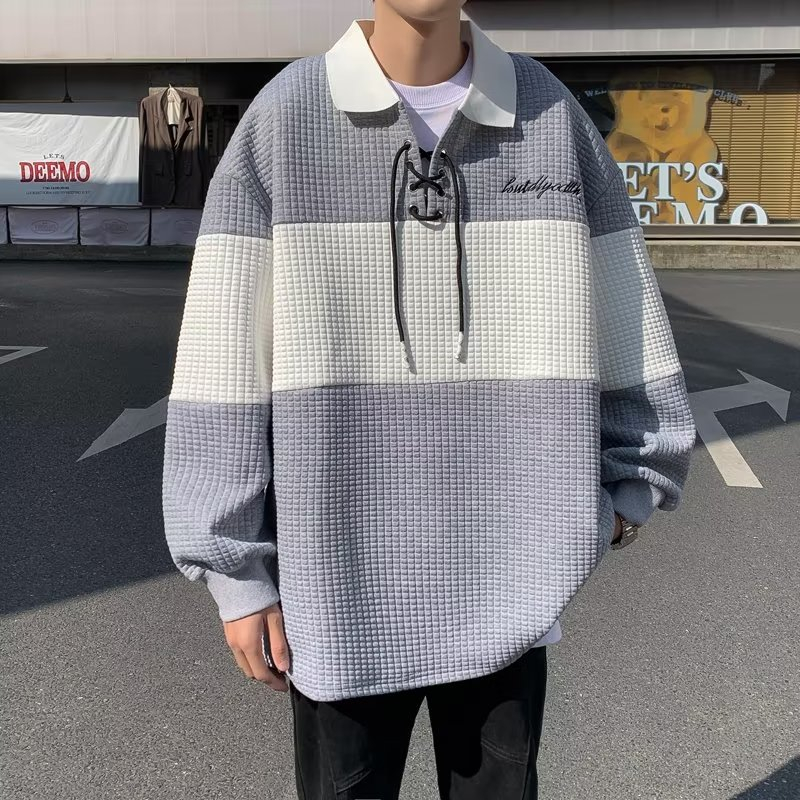 Mới Áo sweater polo Dáng Rộng Họa Tiết Kẻ Sọc Phong Cách Mỹ Thời Trang Cho Nam Và Nữ