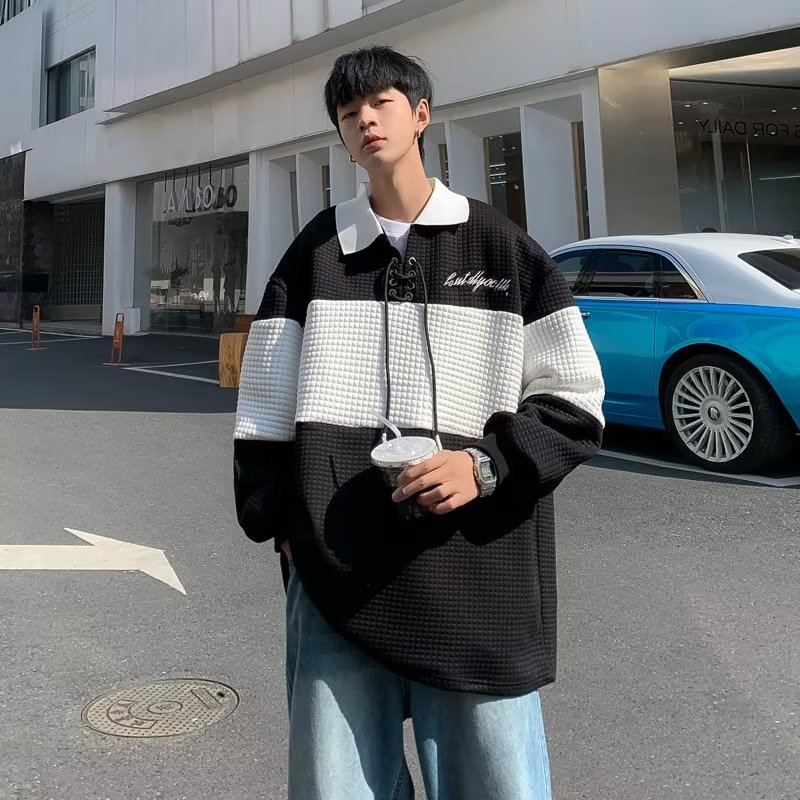 Mới Áo sweater polo Dáng Rộng Họa Tiết Kẻ Sọc Phong Cách Mỹ Thời Trang Cho Nam Và Nữ