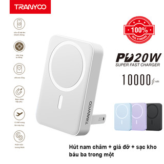 10000mah TRANYOO Sạc không dây Sạc từ tính 15W Sạc có dây nhanh PD 20W Mini Power Bank cho i P 12 13 14, v.v. có đế
