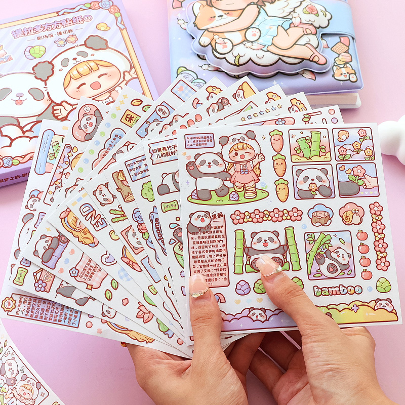 Mr. Paper 10 / hộp Washi sticker Dễ thương Gấu trúc hoạt hình Cô gái Dán nhãn Những hình ảnh ghép nghệ thuật bàn tay sáng tạo Giấy dán trang trí nhật ký cốc DIY
