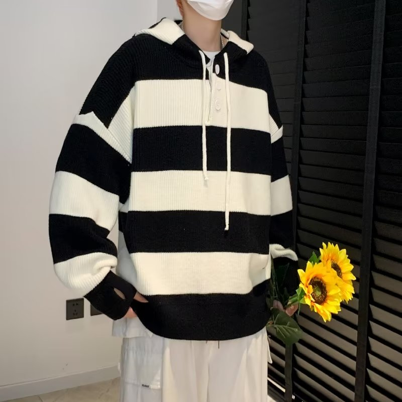 Áo Hoodie Dệt Kim Họa Tiết Kẻ Sọc vintage Thời Trang Phong Cách Hàn Quốc Cho Nam / Nữ