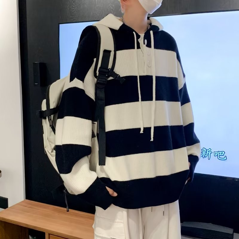 Áo Hoodie Dệt Kim Họa Tiết Kẻ Sọc vintage Thời Trang Phong Cách Hàn Quốc Cho Nam / Nữ