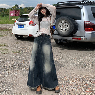Chân váy jean đuôi cá lưng cao phong cách retro cho nữ