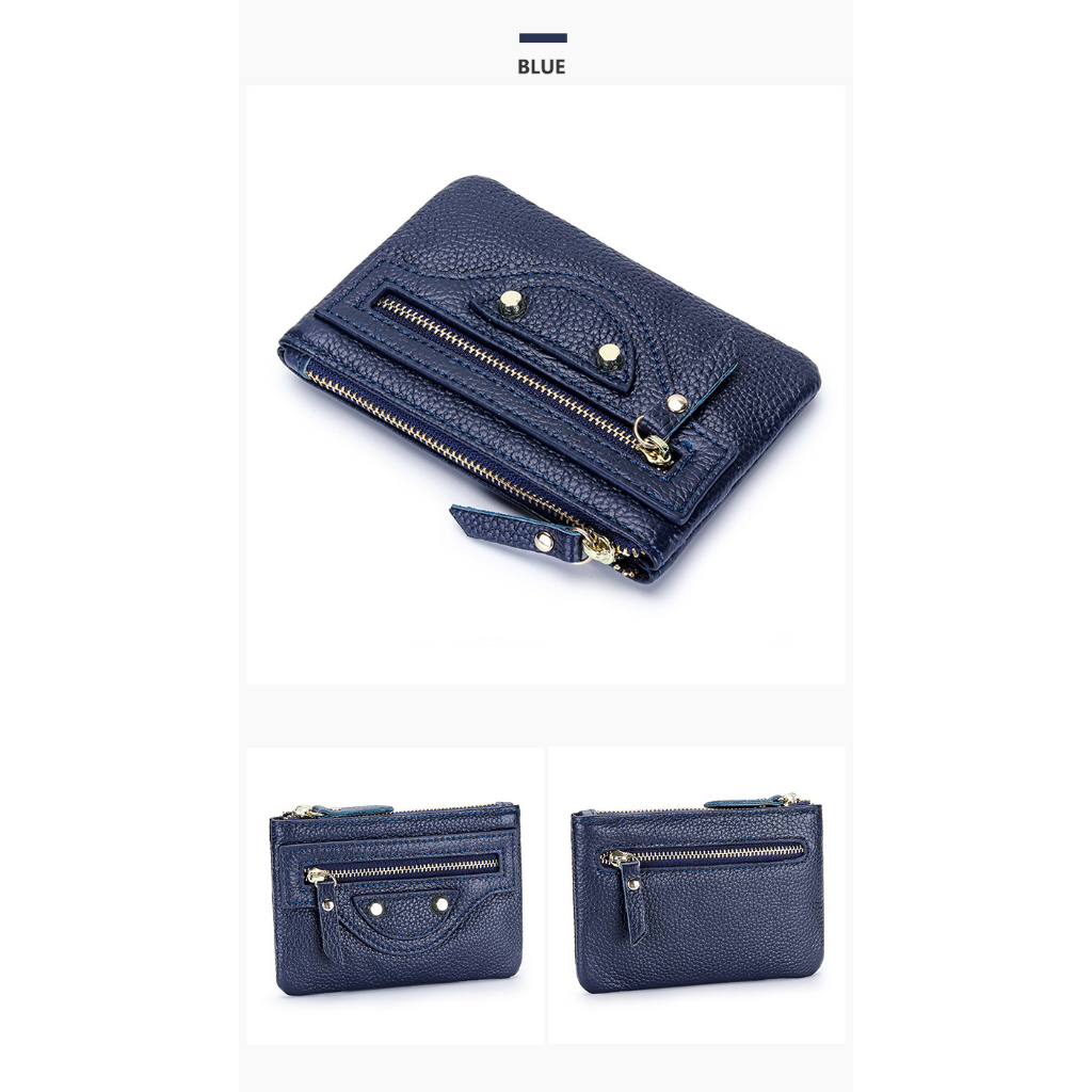 Ví Da Bò Thật Dáng Ngắn Đa Năng Màu Hồng Có Móc Khóa Thời Trang Cho Nữ