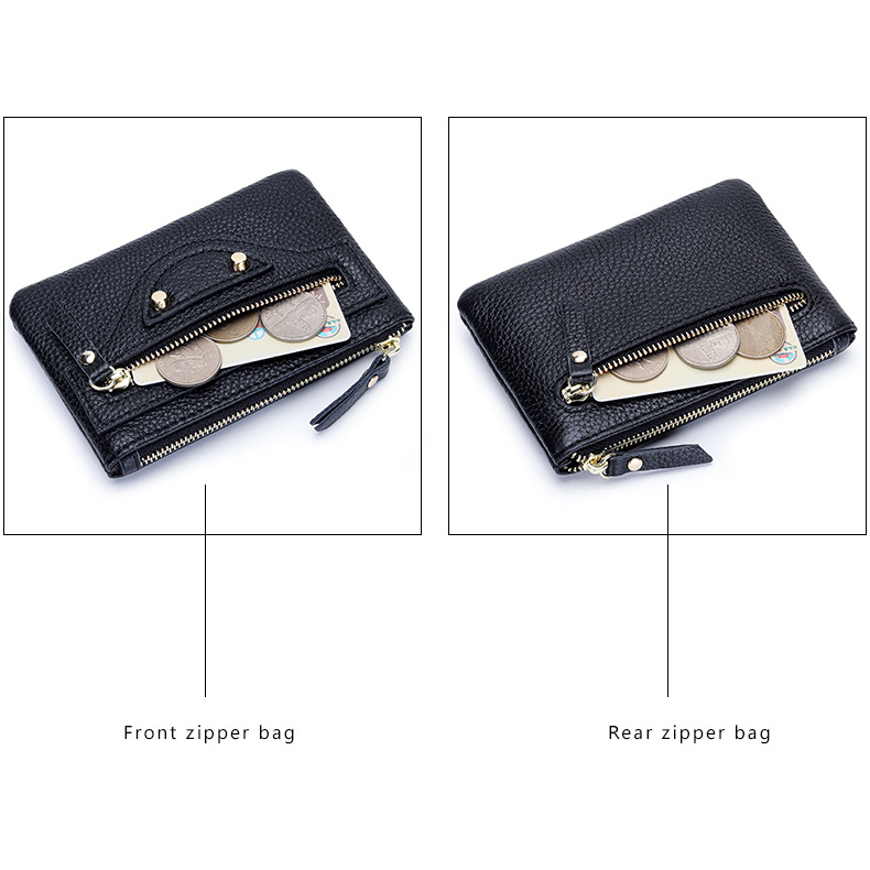 Ví Da Bò Thật Dáng Ngắn Đa Năng Màu Hồng Có Móc Khóa Thời Trang Cho Nữ