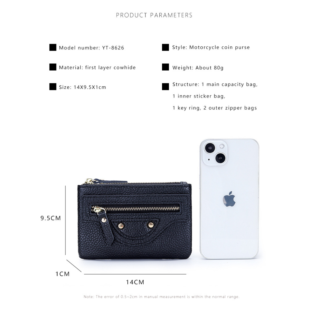 Ví Da Bò Thật Dáng Ngắn Đa Năng Màu Hồng Có Móc Khóa Thời Trang Cho Nữ