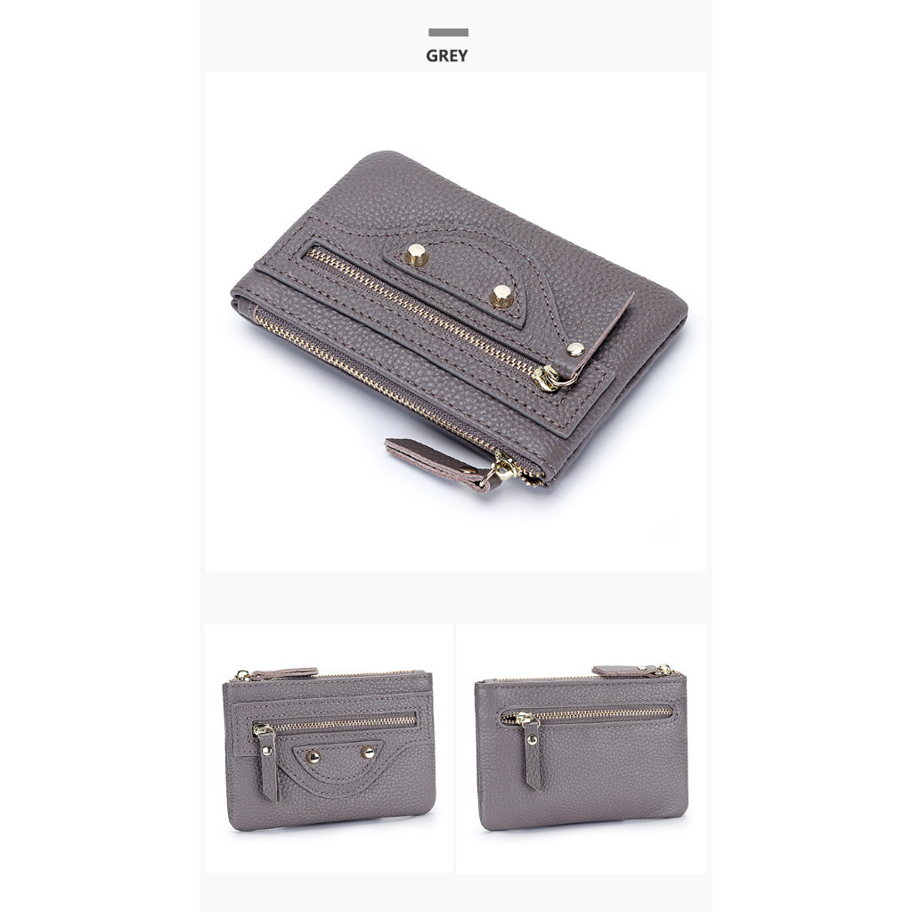 Ví Da Bò Thật Dáng Ngắn Đa Năng Màu Hồng Có Móc Khóa Thời Trang Cho Nữ