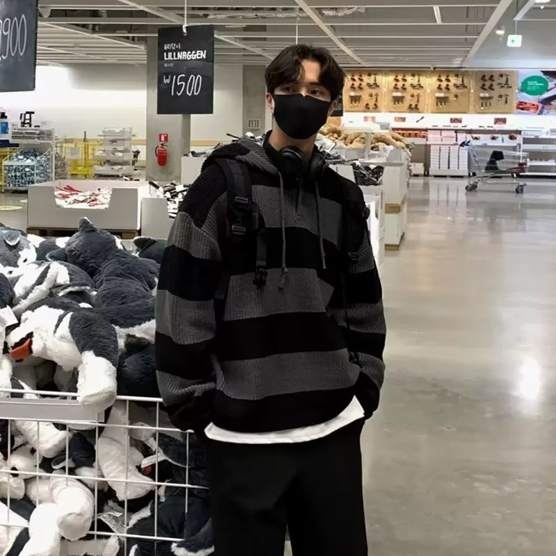Áo Hoodie Dệt Kim Họa Tiết Kẻ Sọc vintage Thời Trang Phong Cách Hàn Quốc Cho Nam / Nữ