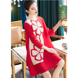 Phong Cách Phương Tây Mẹ Mặc Miyake Xếp Ly Đầm Mùa Xuân Phong Cách Mới Thời Trang Kích Thước Lớn Rời Ôm Hơn Nhìn Giữa Chiều Dài Chữ A Trượt Tuyết