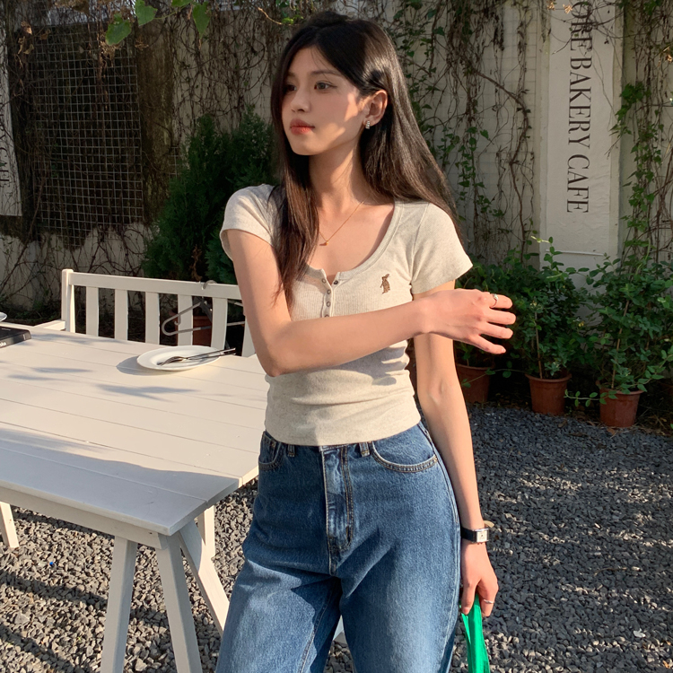 63190 Thỏ Thêu slimmer Áo Thun @ -