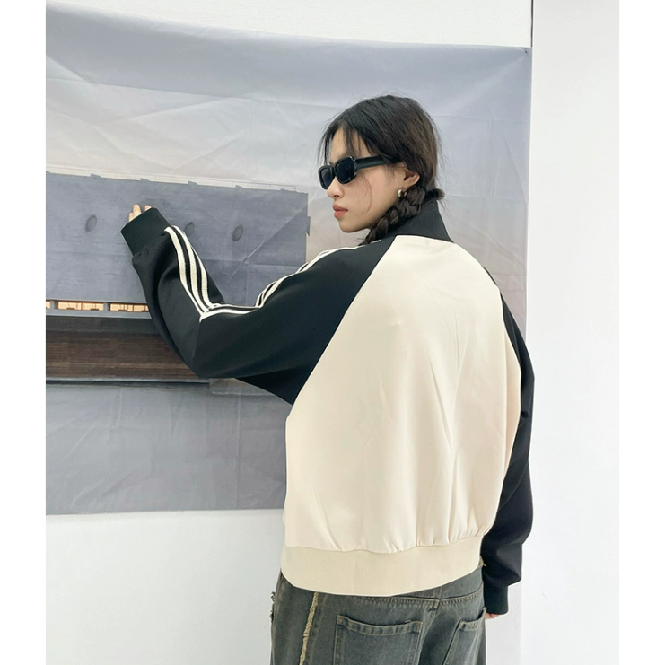 Áo khoác cặp nam nữ thời trang dài tay thoải mái phong cách vintage phong cách giản dị người đàn ông hai màu nối đơn giản bóng chày jacket áo khoác tay dài dáng rộng