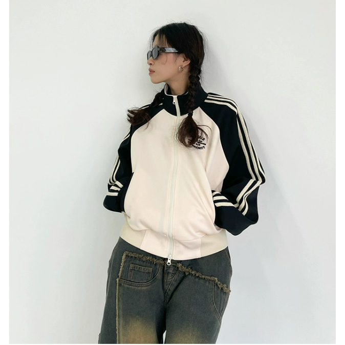 Áo khoác cặp nam nữ thời trang dài tay thoải mái phong cách vintage phong cách giản dị người đàn ông hai màu nối đơn giản bóng chày jacket áo khoác tay dài dáng rộng