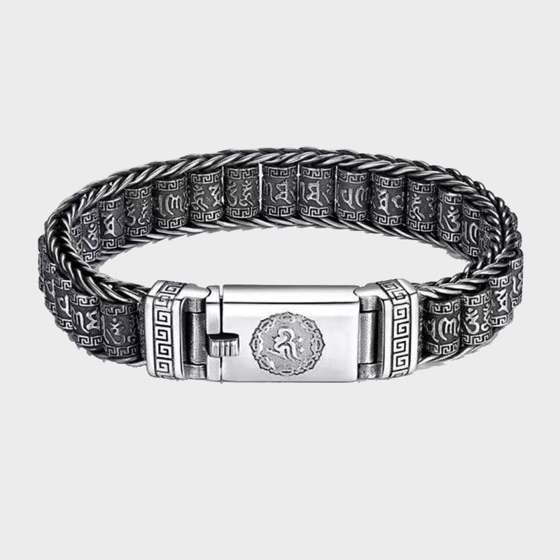 Vòng Tay Hợp Kim Dạng Ống Xoay Khắc Chữ Phong Cách totem mantra Cho Nam