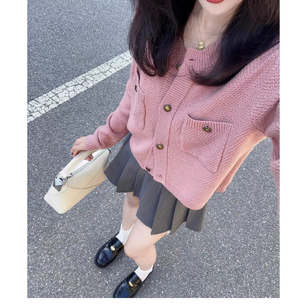 Xiaozhainv Set Áo Khoác cardigan Dài Tay + Chân Váy Xếp Ly Lưng Cao Thời Trang Hàn Cho Nữ