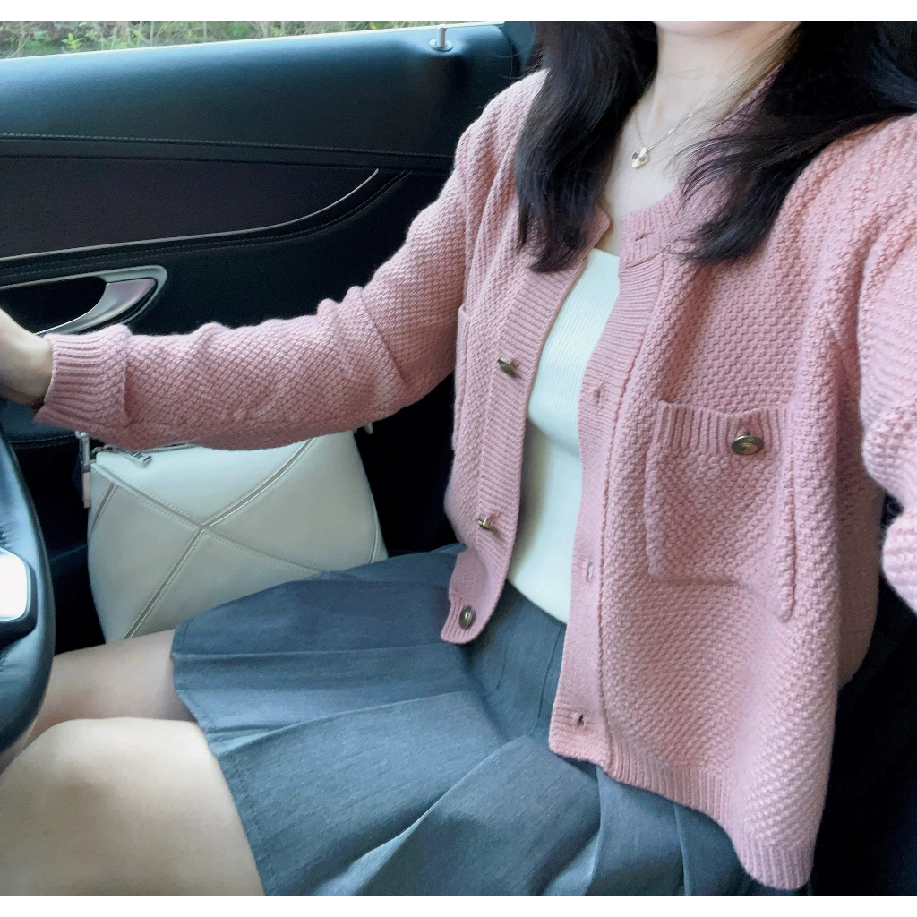 Xiaozhainv Set Áo Khoác cardigan Dài Tay + Chân Váy Xếp Ly Lưng Cao Thời Trang Hàn Cho Nữ