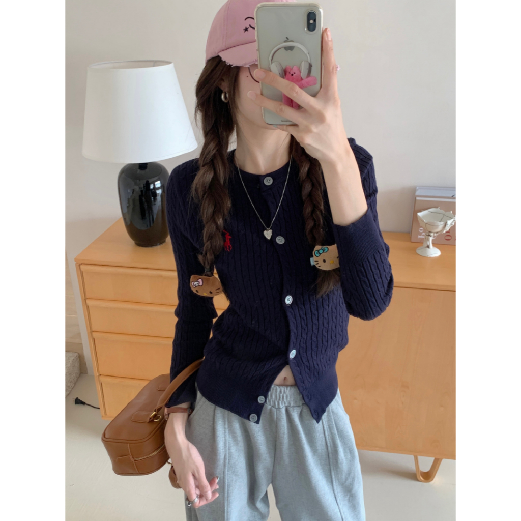 SUXI Áo Khoác Cardigan Tay Dài Màu Trơn Thêu Họa Tiết Thời Trang Mùa Thu Cho Nữ