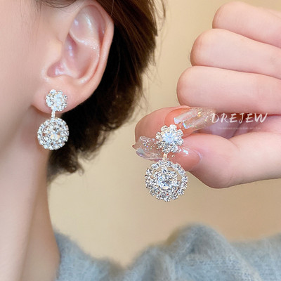 DREJEW Bông Tai Mạ Bạc 925 Hình Tròn Đính Kim Cương Sang Trọng Phong Cách Âu Mỹ