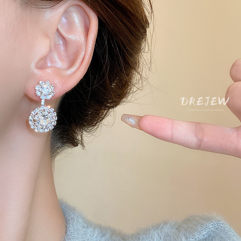 Bông Tai Mạ Bạc 925 Hình Tròn Đính Kim Cương Sang Trọng Phong Cách Âu Mỹ