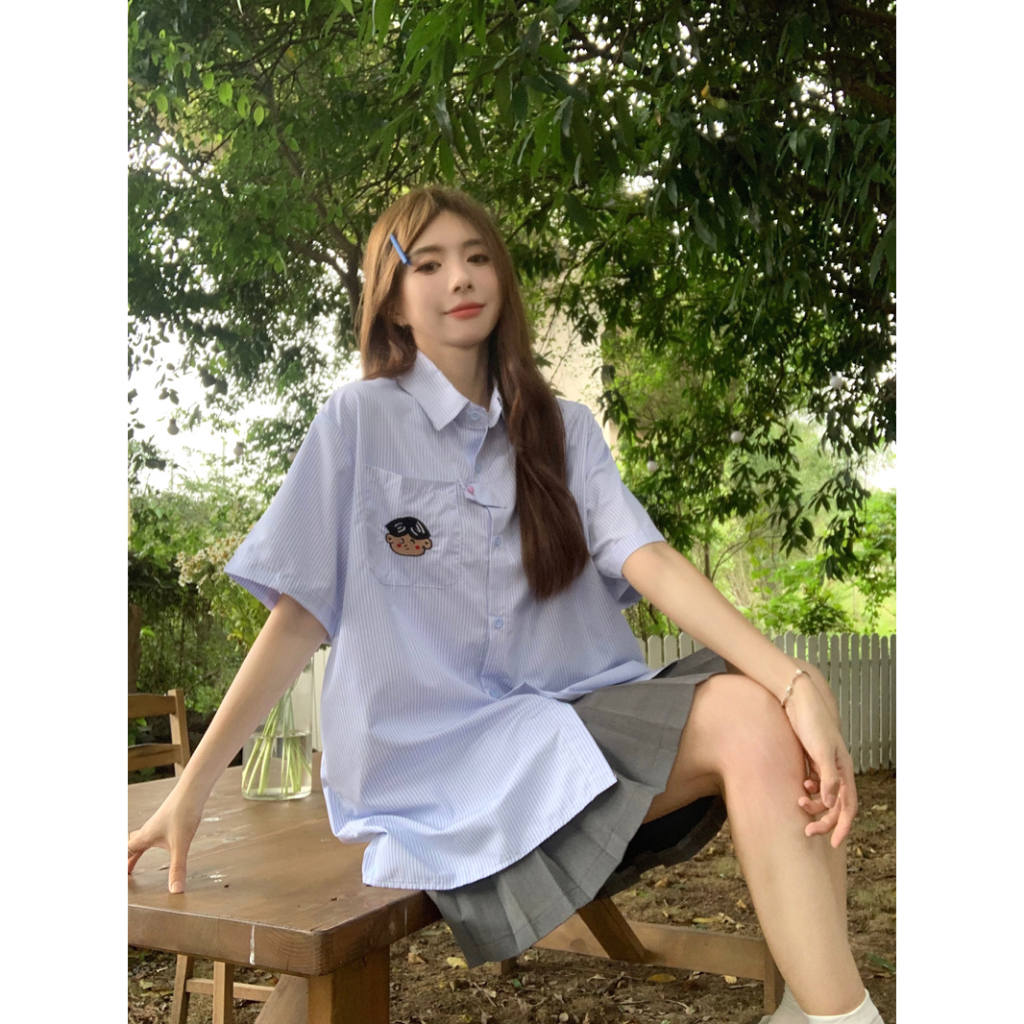 Áo Sơ Mi áo croptop Tay Ngắn Phong Cách Retro Đường Phố Nhật Bản Thời Trang Mùa Hè Mới Dành Cho Nữ áo kiểu