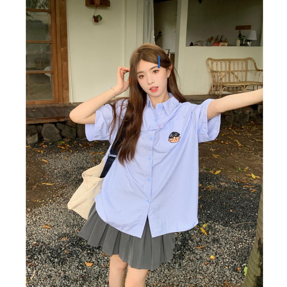 Áo Sơ Mi áo croptop Tay Ngắn Phong Cách Retro Đường Phố Nhật Bản Thời Trang Mùa Hè Mới Dành Cho Nữ áo kiểu