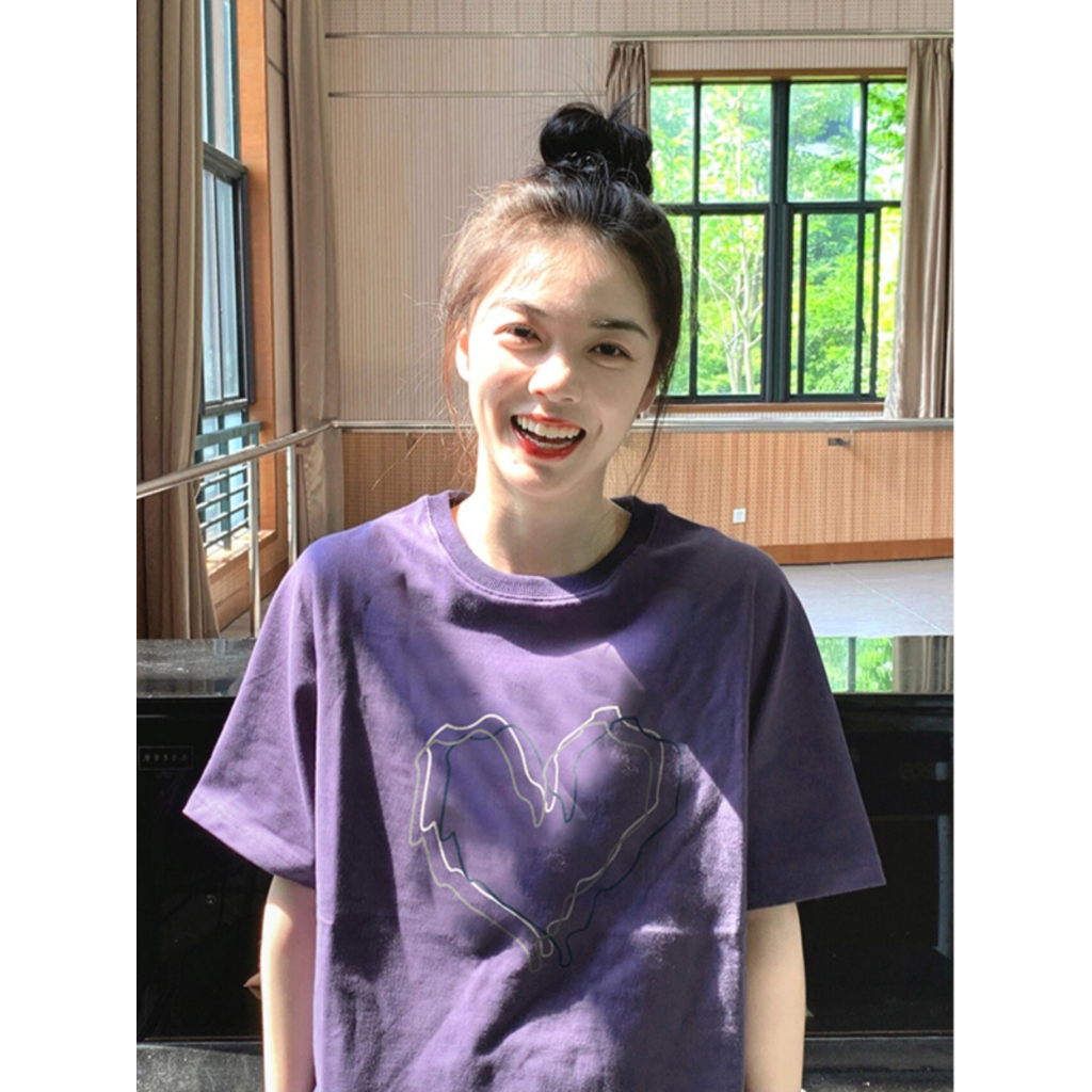 Áo Thun Oversize Tay Ngắn Cổ Tròn In Chữ love Màu Tím Phong Cách retro Mỹ Thời Trang Mùa Hè Cho Nữ