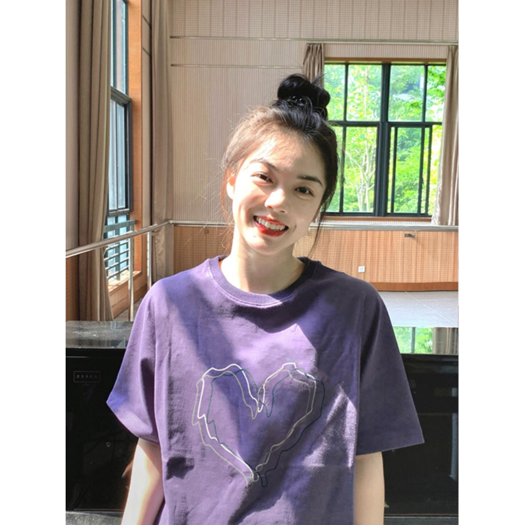 Áo Thun Oversize Tay Ngắn Cổ Tròn In Chữ love Màu Tím Phong Cách retro Mỹ Thời Trang Mùa Hè Cho Nữ