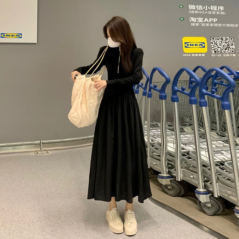 Lalisas Đầm Dài Tay Màu Đen Thiết Kế Mỏng Cao Cấp Thời Trang Theo Phong Cách Pháp Cho Nữ