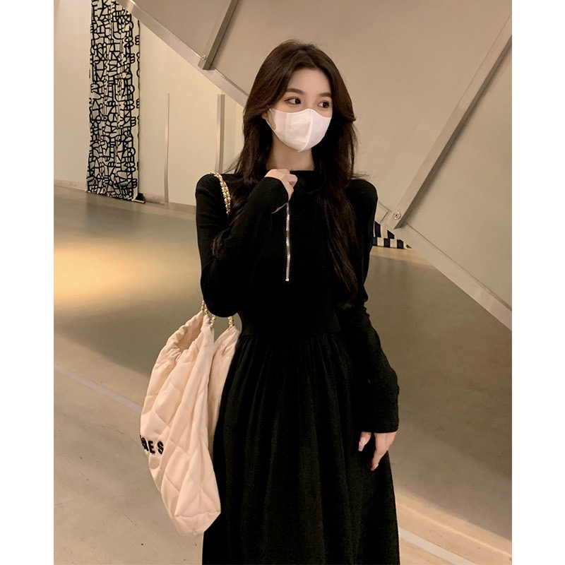 Lalisas Đầm Dài Tay Màu Đen Thiết Kế Mỏng Cao Cấp Thời Trang Theo Phong Cách Pháp Cho Nữ