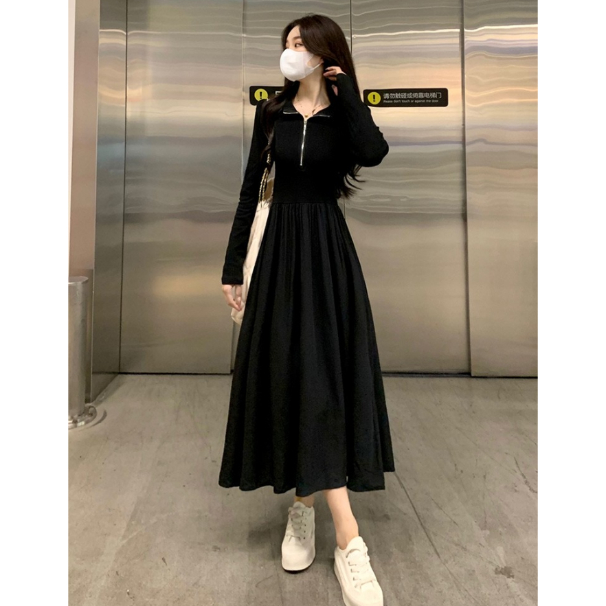 Lalisas Đầm Dài Tay Màu Đen Thiết Kế Mỏng Cao Cấp Thời Trang Theo Phong Cách Pháp Cho Nữ