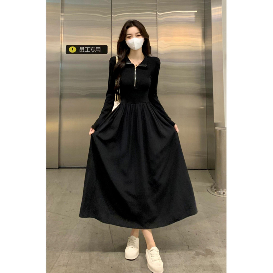 Lalisas Đầm Dài Tay Màu Đen Thiết Kế Mỏng Cao Cấp Thời Trang Theo Phong Cách Pháp Cho Nữ