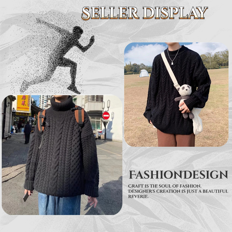 Áo Sweater Tay Dài Dáng Rộng Màu Trơn Phong Cách Mùa Đông Cho Nam Hàn Quốc Sọc Áo Dài Tay Áo Phông Nam Bigsize Áo Len From Rộng ÁO Len Đen Unisex Cổ Lọ Tay Dài