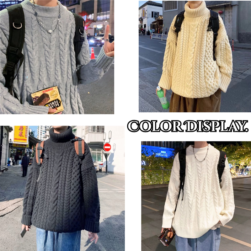 Áo Sweater Tay Dài Dáng Rộng Màu Trơn Phong Cách Mùa Đông Cho Nam Hàn Quốc Sọc Áo Dài Tay Áo Phông Nam Bigsize Áo Len From Rộng ÁO Len Đen Unisex Cổ Lọ Tay Dài