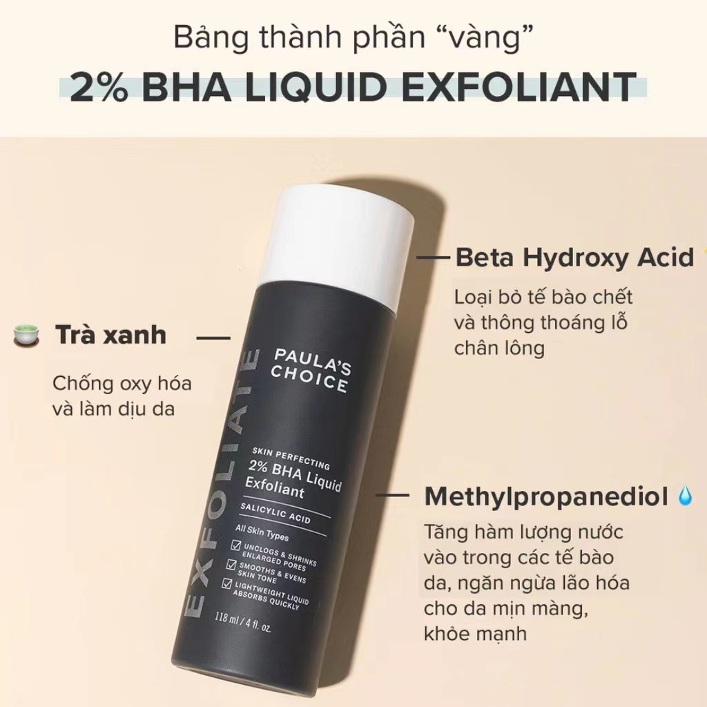 Tẩy da chết hóa học 2% BHA Liquid Paula's Choice Skin Perfecting 30ml, 118ml