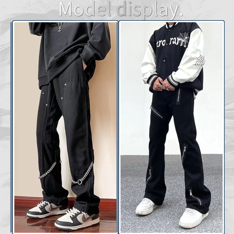 Quần Jean Dài Dáng Rộng Phối Dây Xích Phong Cách Hàn Quốc Thời Trang Dành Cho Nam Và Nữ Jean Nam Trơn Quần Baggy Nam Đen Nam ỐNg ĐứNg Slimfit