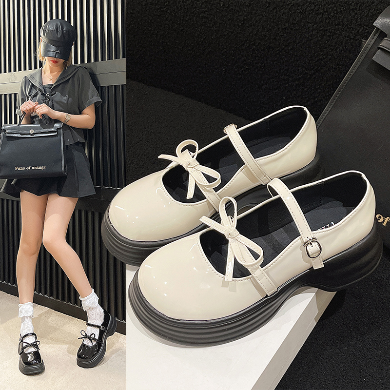 ❤️Agate Giày Da Mũi Tròn Đế Dày Đính Nơ Xinh Xắn Cho Nữ