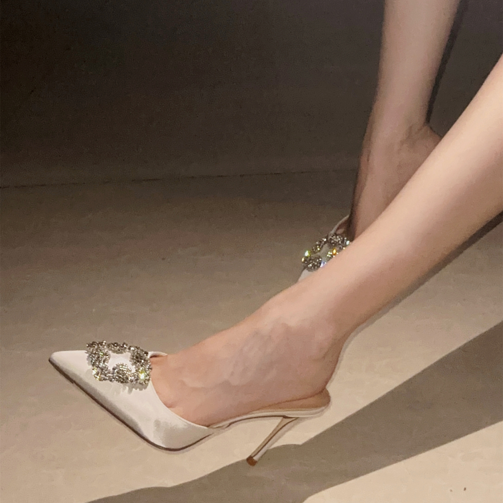 Dép Cao Gót 6cm Mũi Nhọn Đính Đá Trang Trí Lấp Lánh Quyến Rũ Thời Trang Cho Nữ