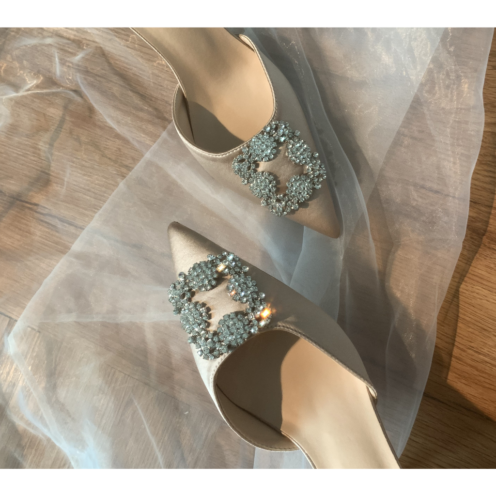 Dép Cao Gót 6cm Mũi Nhọn Đính Đá Trang Trí Lấp Lánh Quyến Rũ Thời Trang Cho Nữ