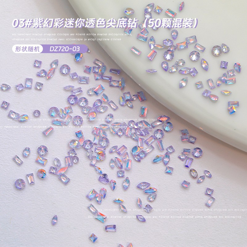 Bộ 50 hạt đá ROU BAO đính trang trí móng tay 3D trong suốt
