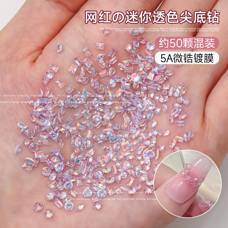 Bộ 50 hạt đá ROU BAO đính trang trí móng tay 3D trong suốt