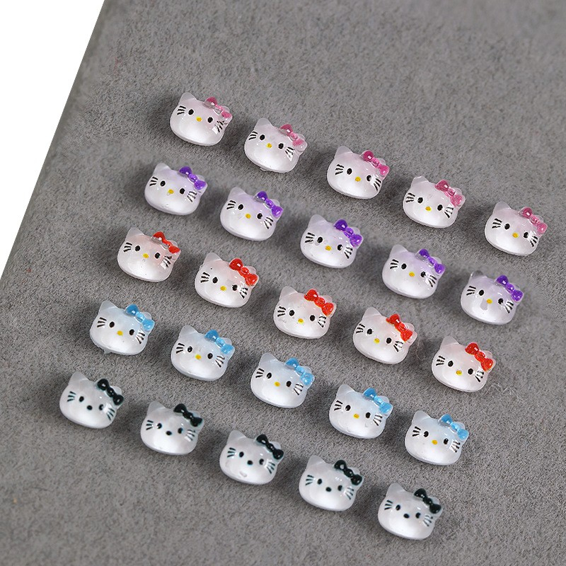 Bộ 50 phụ kiện trang trí móng tay 3D hình hello kitty xinh xắn Rou Bao