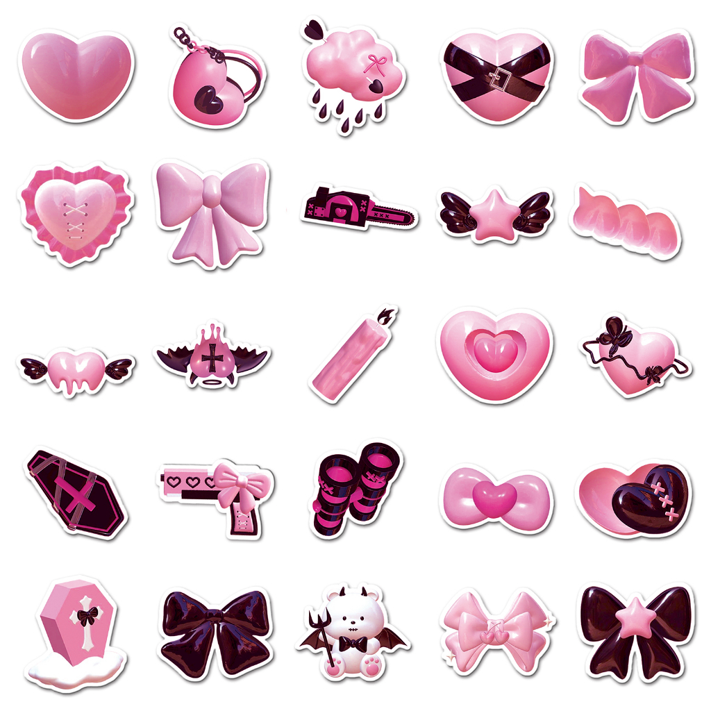 Bộ 50 Miếng Dán Họa Tiết graffiti 3d Màu Đen / Hồng Sáng Tạo Chống Thấm Nước Trang Trí Laptop / Điện Thoại / Mũ Bảo Hiểm / Xe Hơi diy