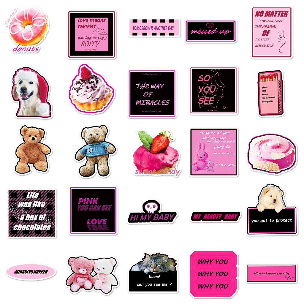 Bộ 50 Miếng Dán Họa Tiết graffiti 3d Màu Đen / Hồng Sáng Tạo Chống Thấm Nước Trang Trí Laptop / Điện Thoại / Mũ Bảo Hiểm / Xe Hơi diy